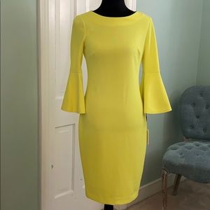 Calvin Klein Yellow Dress with Bell sleeves